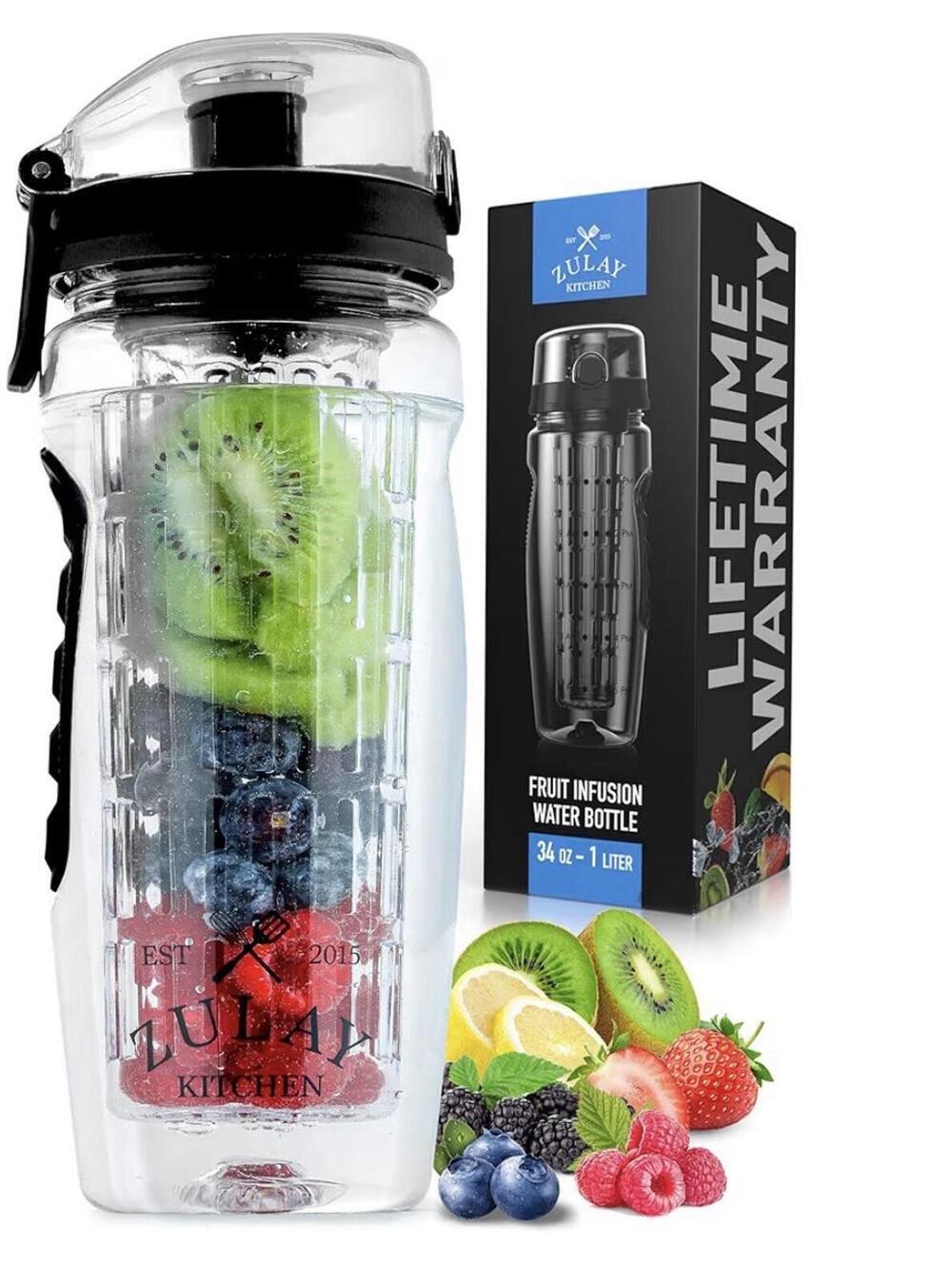 Botella De Agua Con Difusor De Frutas De Color Negro